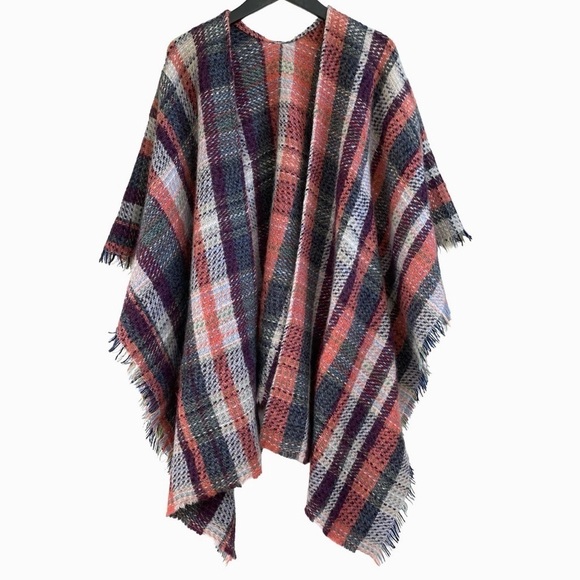 Yorkshire Blankets Jackets & Blazers - Yorkshire Blankets Woven Wool Blend Cape, Multicolour, Handmade in UK, One Size